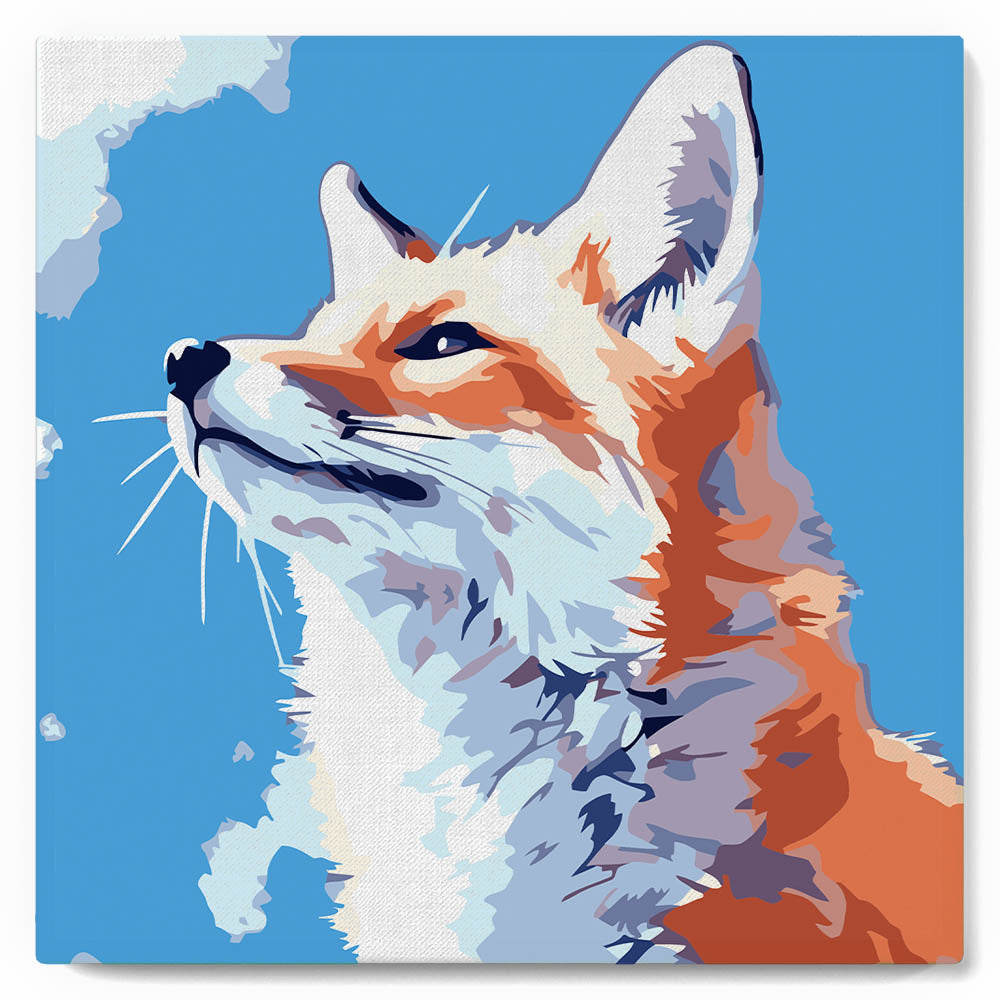 Mini Peinture Par Numéros 20X20Cm Avec Cadre Renard Et Ciel Bleu