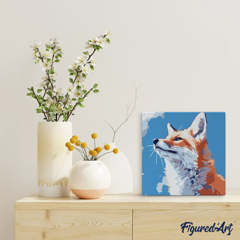 Mini Peinture Par Numéros 20X20Cm Avec Cadre Renard Et Ciel Bleu