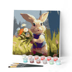 Mini Peinture Par Numéros 20X20Cm Avec Cadre Lapin Et Fleurs Sauvages