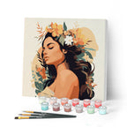 Mini Peinture Par Numéros 20X20Cm Avec Cadre Femme Au Bandeau Floral