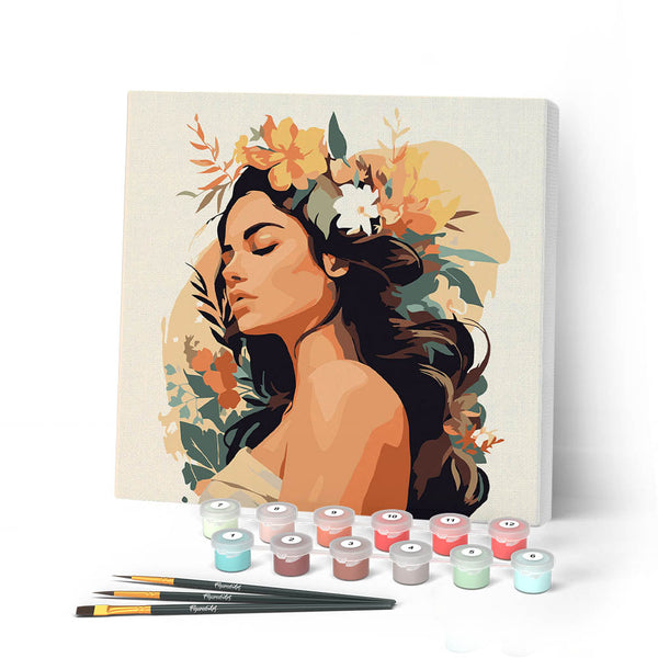 Mini Paint By Numbers 20X20Cm With Frame - Woman With Floral Headband