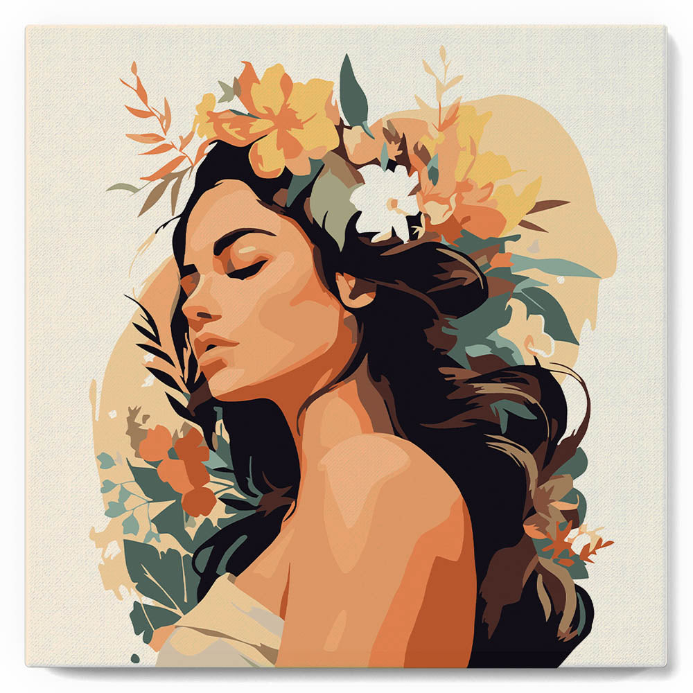 Mini Peinture Par Numéros 20X20Cm Avec Cadre Femme Au Bandeau Floral