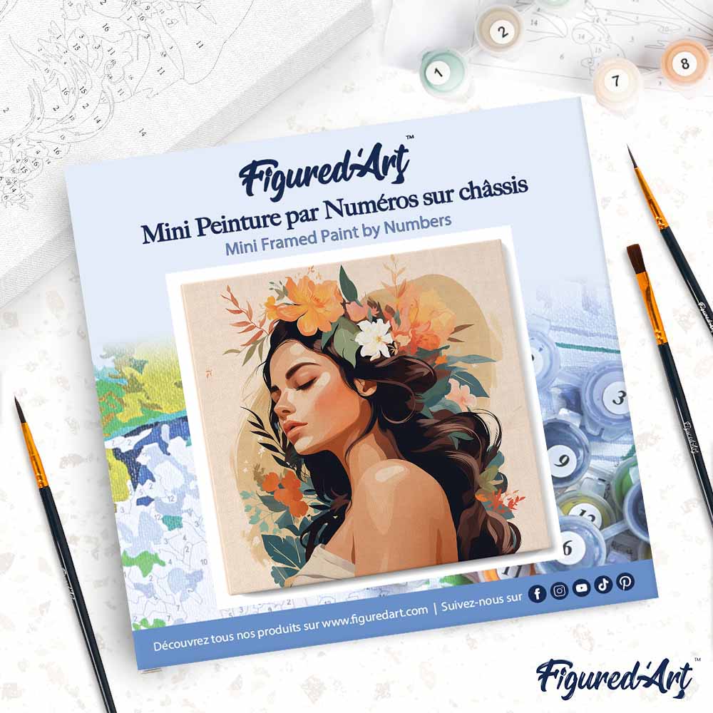 Mini Peinture Par Numéros 20X20Cm Avec Cadre Femme Au Bandeau Floral