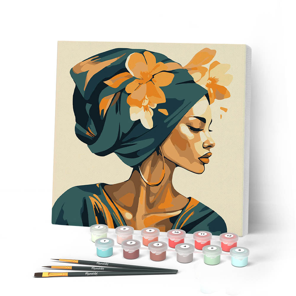 Mini Paint By Numbers 20X20Cm With Frame Woman With Floral Turban