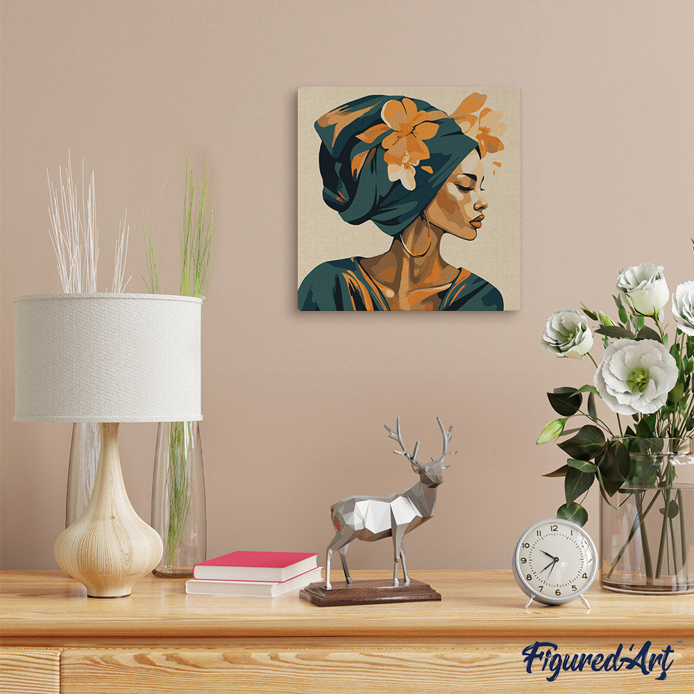 Mini Paint By Numbers 20X20Cm With Frame Woman With Floral Turban