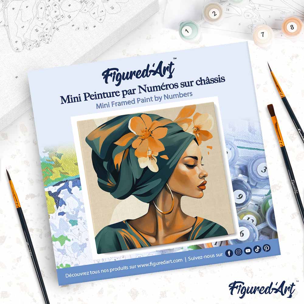 Mini Paint By Numbers 20X20Cm With Frame Woman With Floral Turban