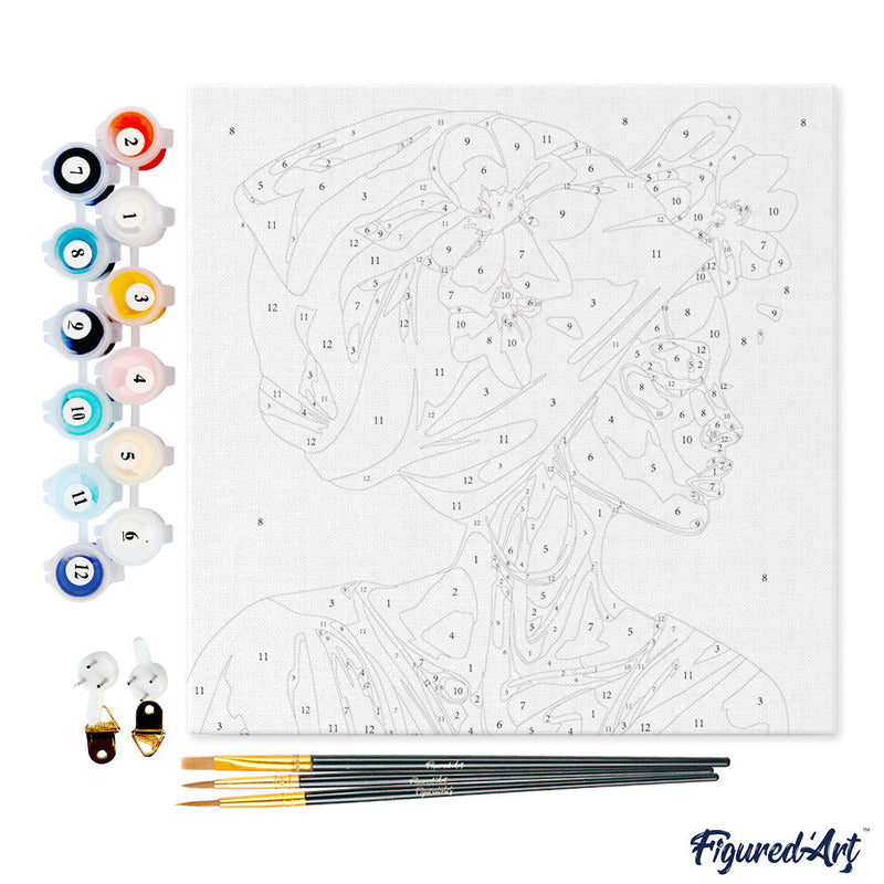 Mini Peinture Par Numéros 20X20Cm Avec Cadre Femme Au Turban Floral