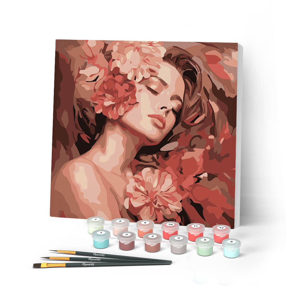 Mini Paint By Numbers 20X20Cm With Frame Sleeping Beauty With Camellias