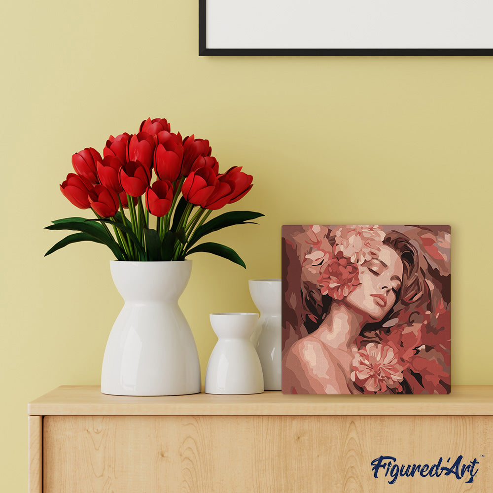 Mini Paint By Numbers 20X20Cm With Frame Sleeping Beauty With Camellias