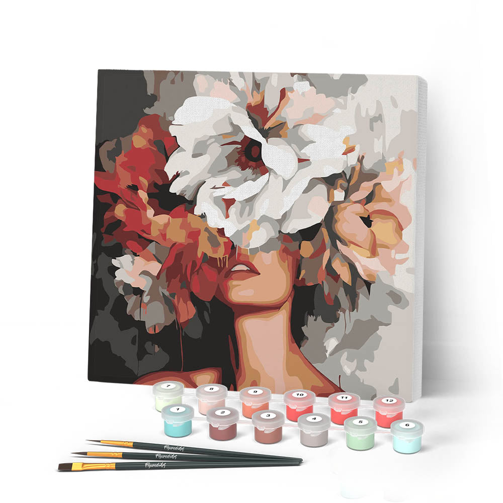 Mini Peinture Par Numéros 20X20Cm Avec Cadre Beauté Derrière Les Fleurs