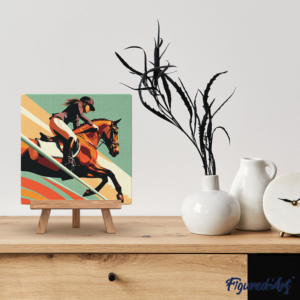 Mini Peinture Par Numéros 20X20Cm Avec Cadre Affiche Sportive Equitation