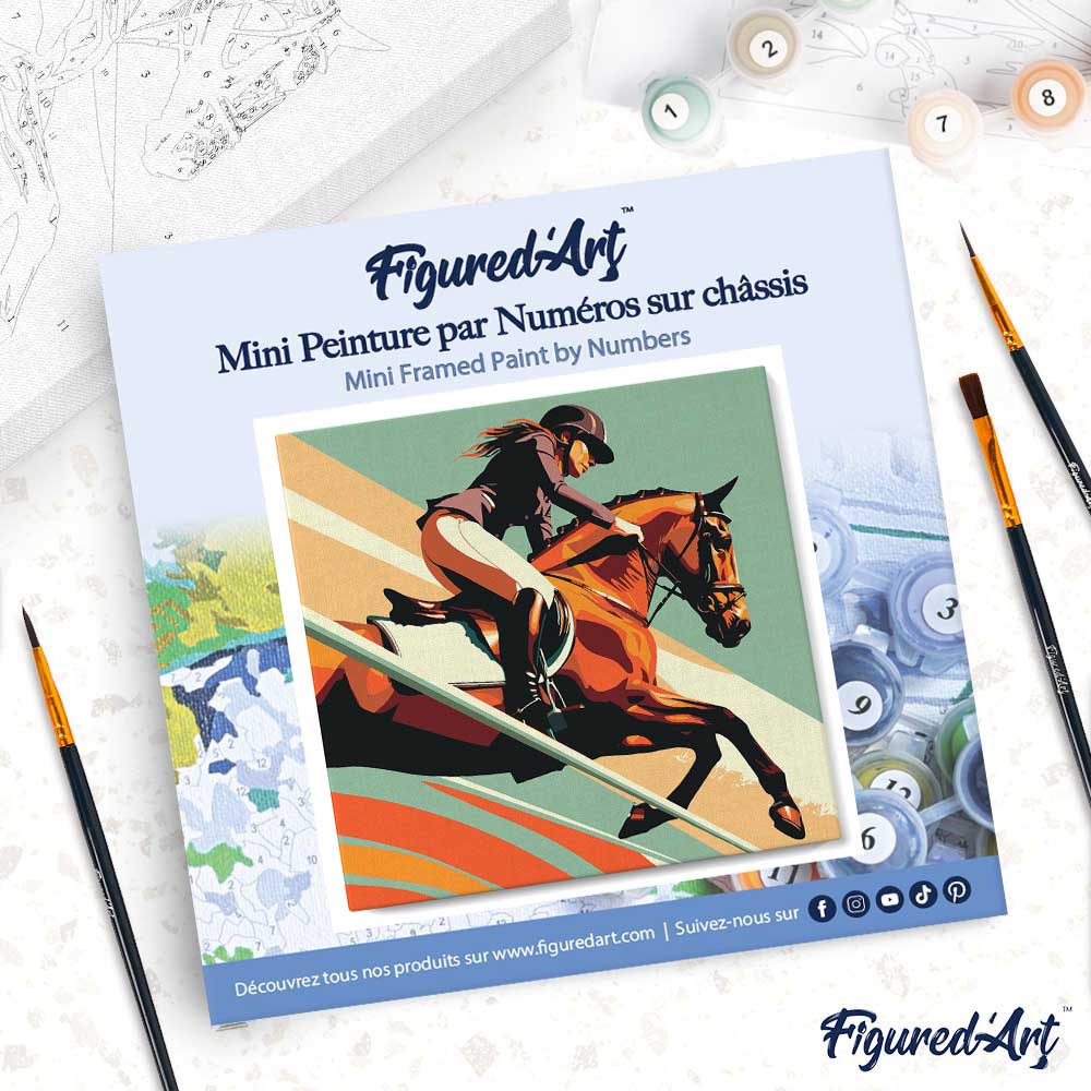 Mini Peinture Par Numéros 20X20Cm Avec Cadre Affiche Sportive Equitation