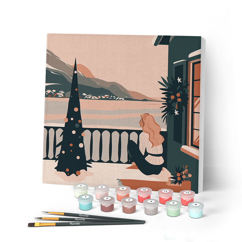 Mini Paint by Numbers 20X20Cm with Frame Woman and Lake in Winter