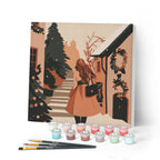 Mini Paint by Numbers 20x20cm with Frame Woman in a Festive Village