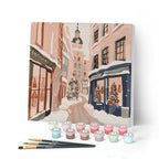 Mini Peinture Par Numéros 20X20Cm Avec Cadre Allée De Noël Enneigée