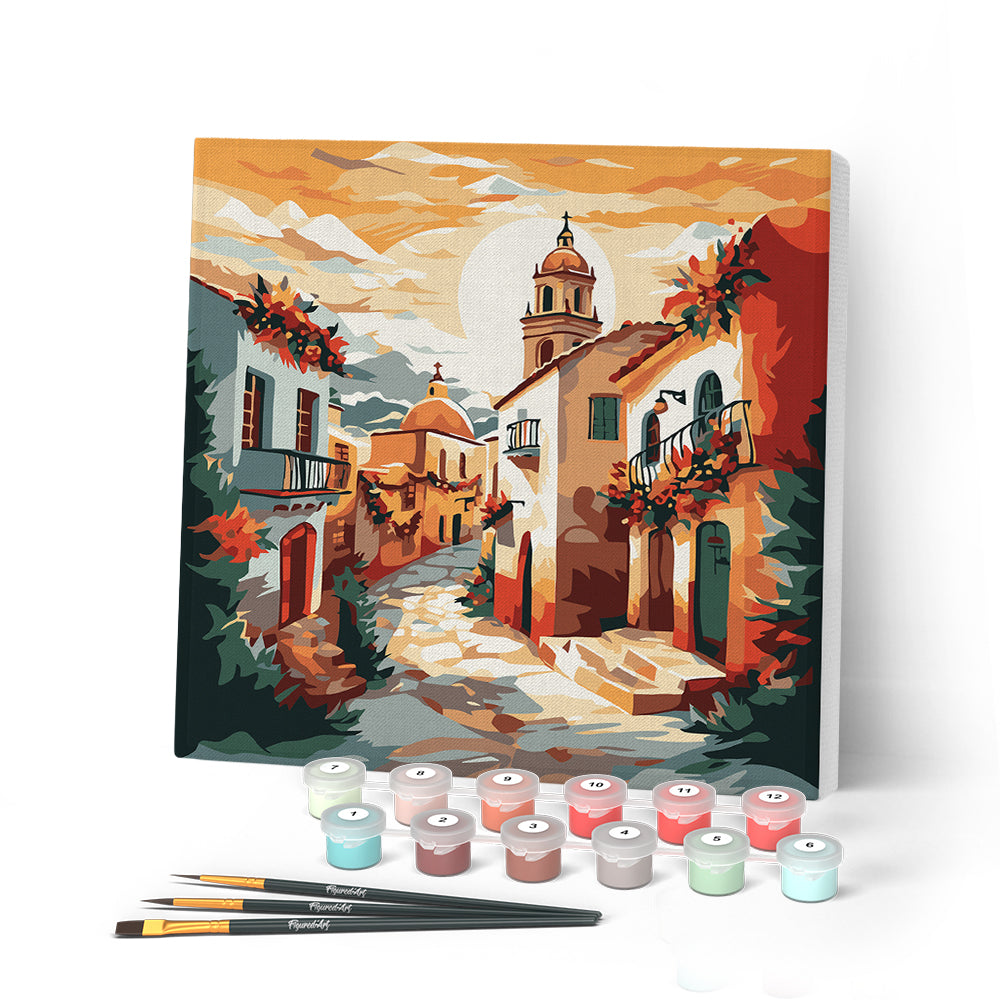 Mini Paint By Numbers 20X20Cm With Frame Sunny Village Church