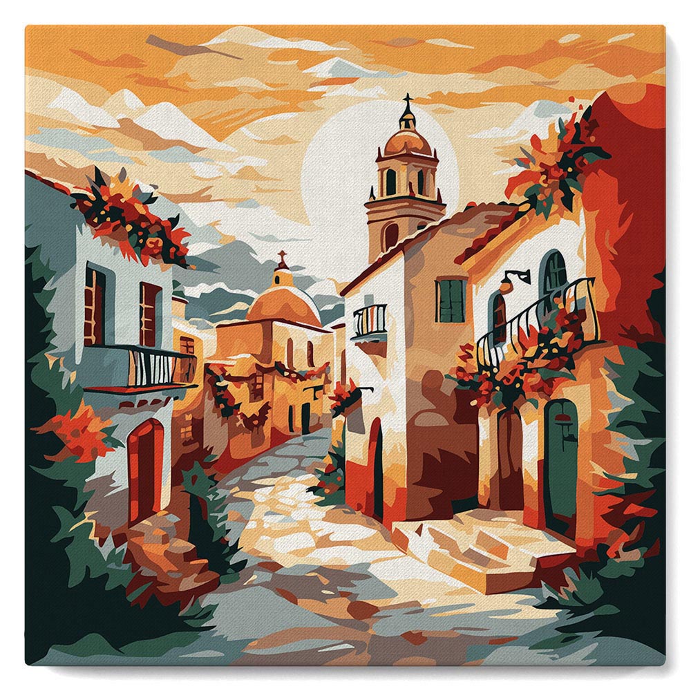 Mini Paint By Numbers 20X20Cm With Frame Sunny Village Church