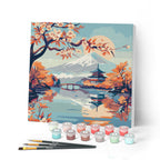 Mini Peinture par Numéros 20x20cm avec cadre Lac et Mont Fuji