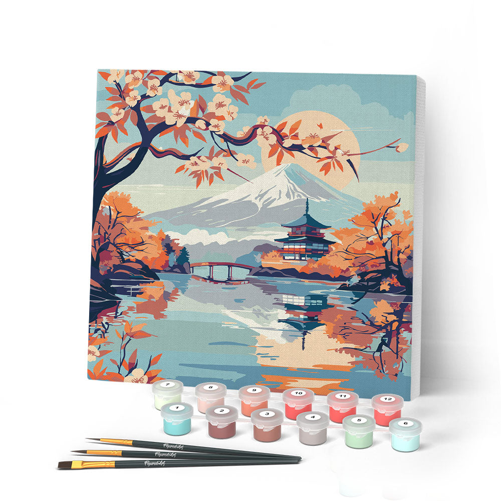 Mini Peinture par Numéros 20x20cm avec cadre Lac et Mont Fuji