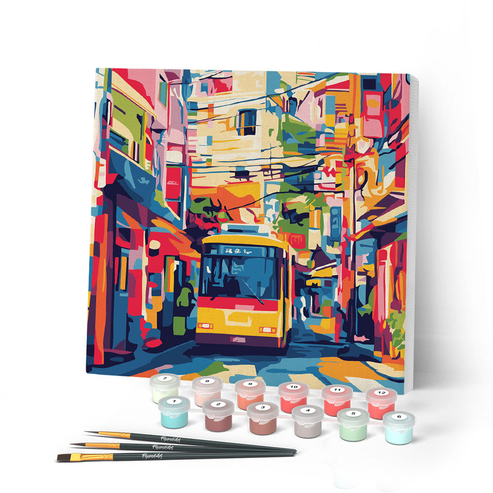 Mini Paint By Numbers 20X20Cm With Frame Tokyo City Bus