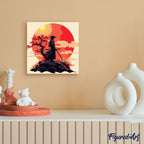 Mini Peinture Par Numéros 20X20Cm Avec Cadre Samourai Au Coucher Du Soleil