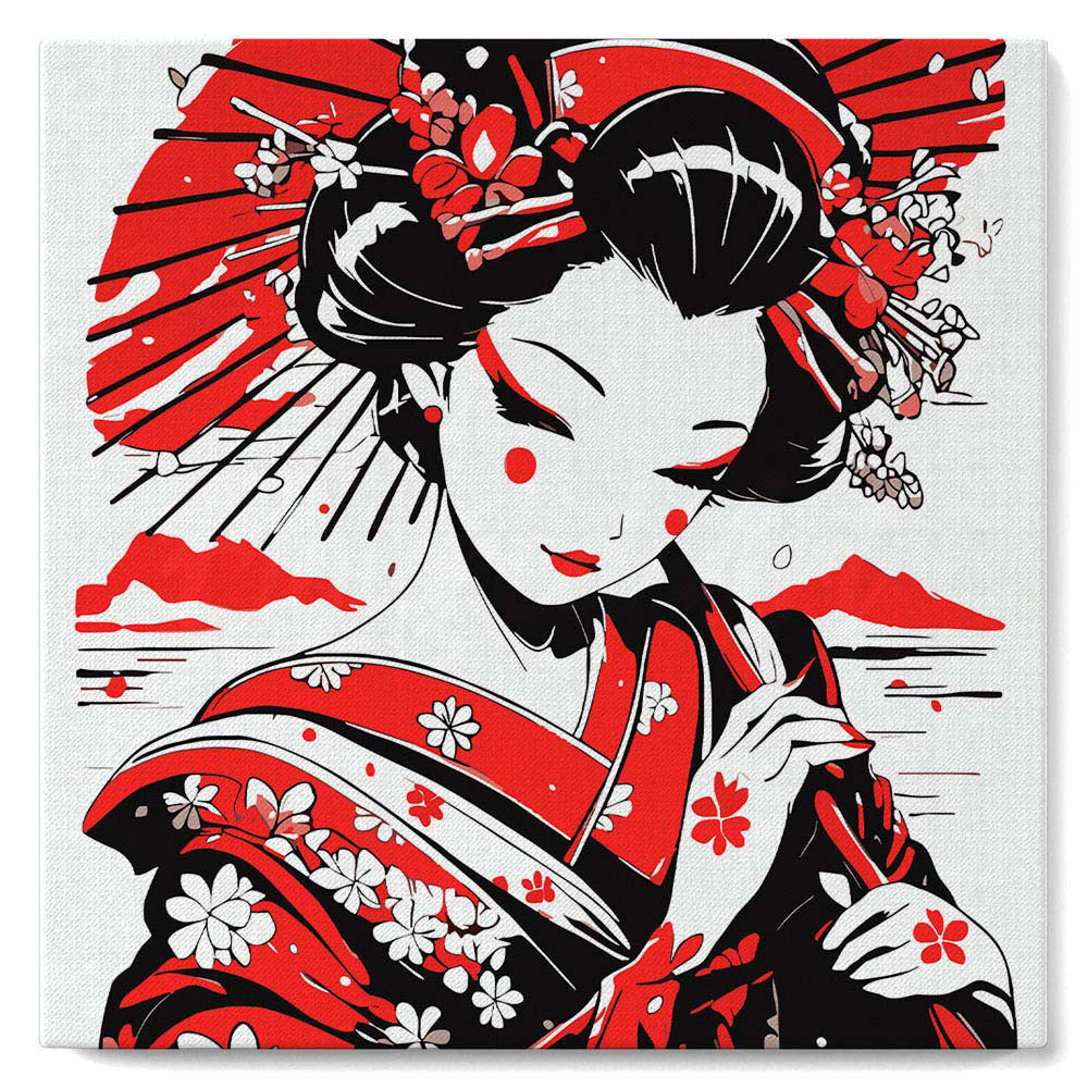 Mini Paint By Numbers 20X20Cm With Frame Red And Black Geisha