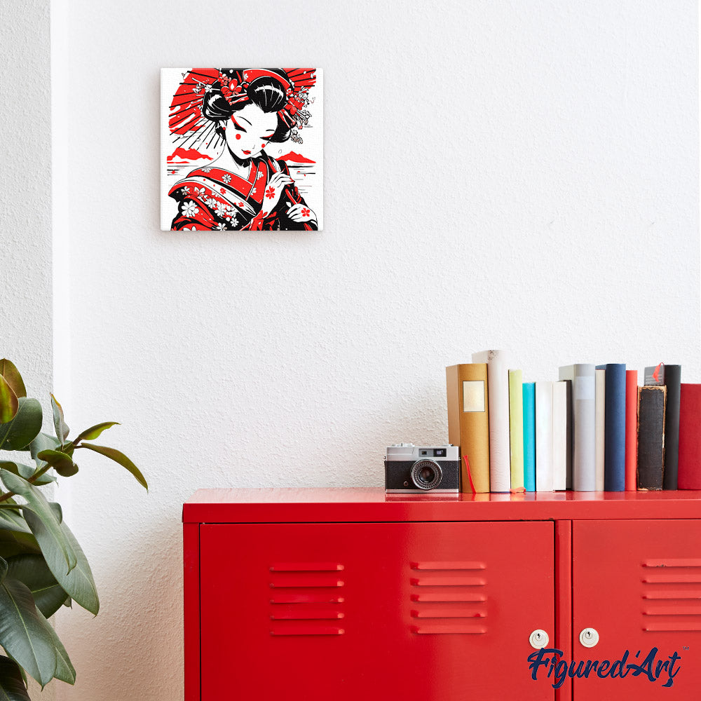 Mini Paint By Numbers 20X20Cm With Frame Red And Black Geisha