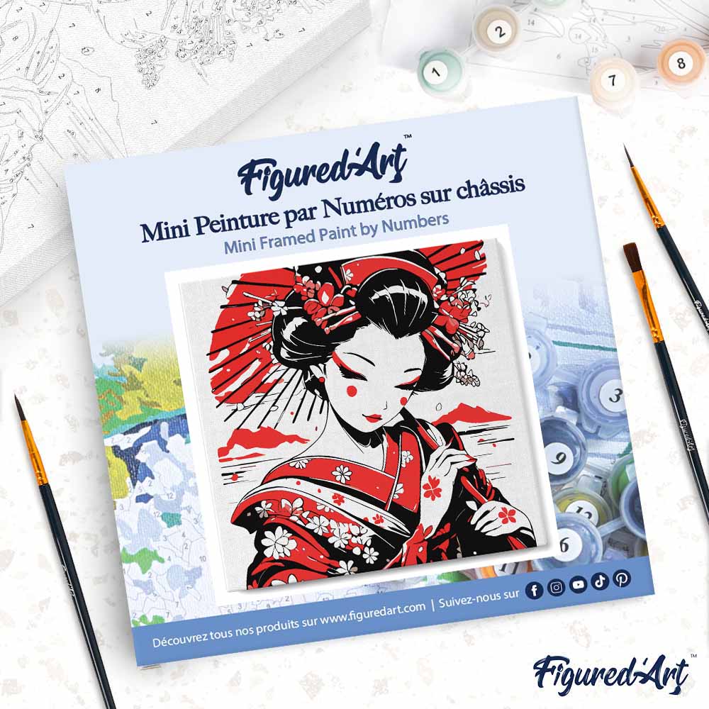 Mini Paint By Numbers 20X20Cm With Frame Red And Black Geisha