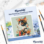Mini Peinture Par Numéros 20X20Cm Avec Cadre Chat Floral En Kimono