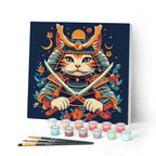 Mini Peinture Par Numéros 20X20Cm Avec Cadre Chat Samouraï