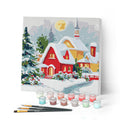 Mini Peinture Par Numéros 20X20Cm Avec Cadre Maison Rouge En Hiver