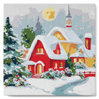 Mini Peinture Par Numéros 20X20Cm Avec Cadre Maison Rouge En Hiver
