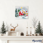 Mini Peinture Par Numéros 20X20Cm Avec Cadre Maison Rouge En Hiver