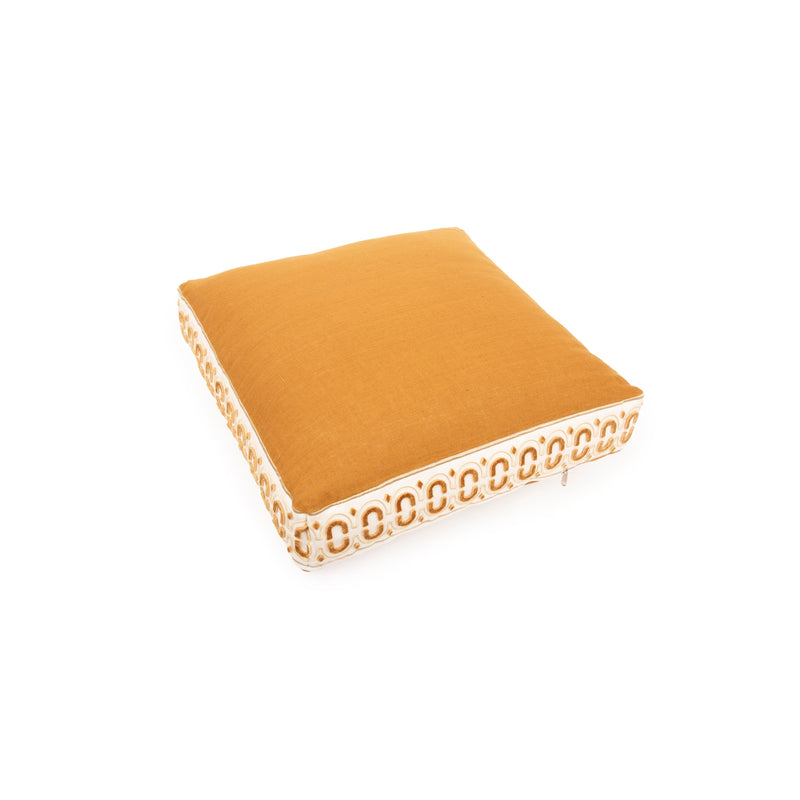 Cojín de Suelo Pequeño - Lino Ocre - Ribete de Terciopelo