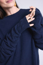 Sfez Unisex Fingerless Gloves - Navy Blue - Unisex