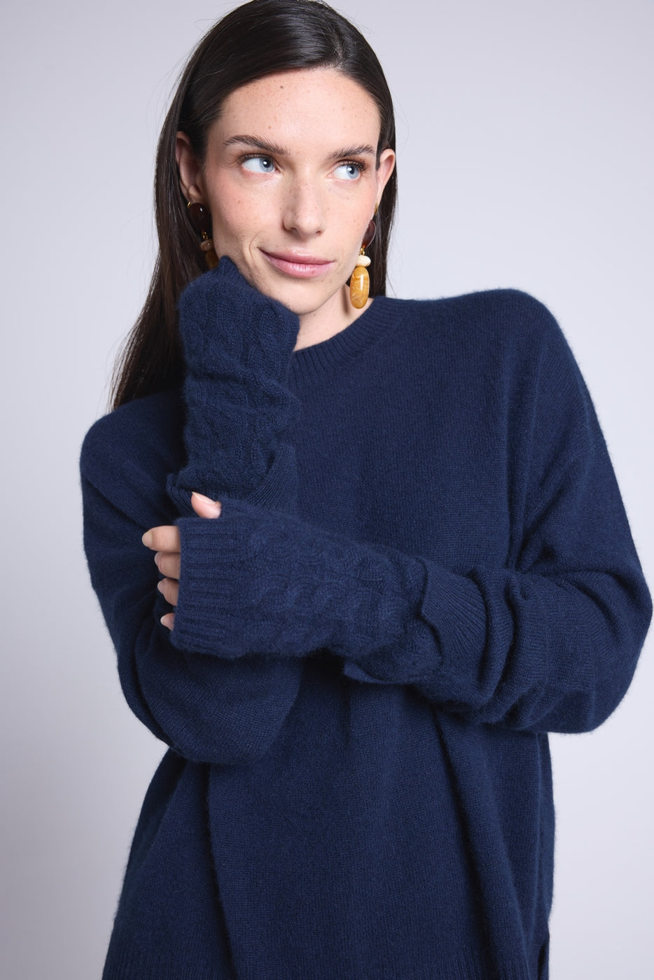 Sfez Unisex Fingerless Gloves - Navy Blue - Unisex