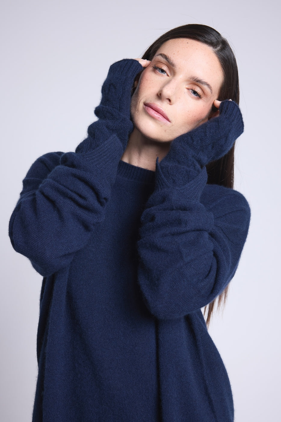 Sfez Unisex Fingerless Gloves - Navy Blue - Unisex