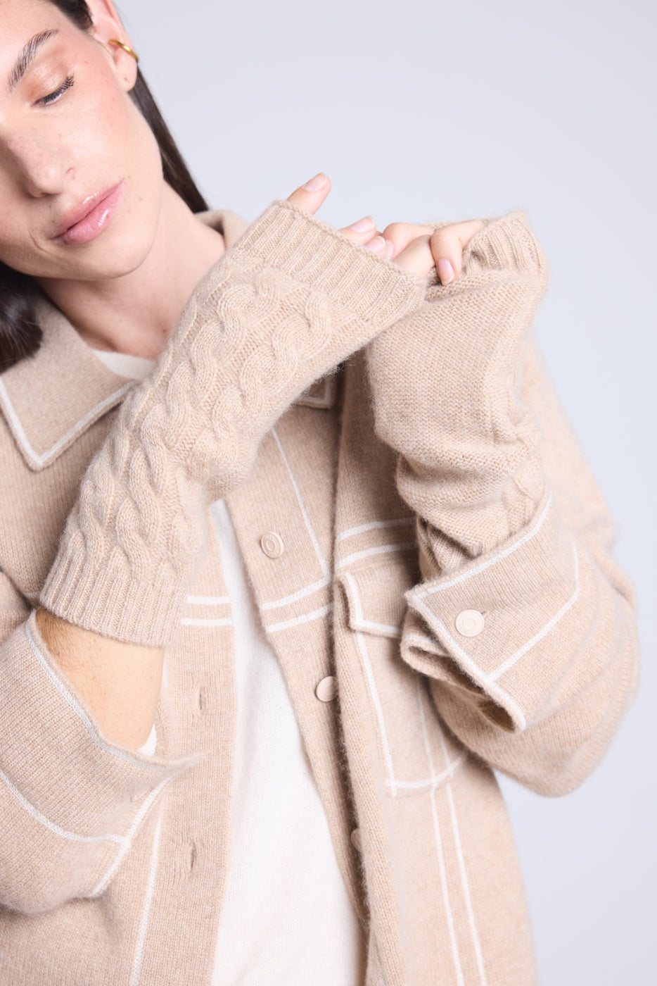 Sfez Unisex Fingerless Gloves - Creamy Beige - Unisex