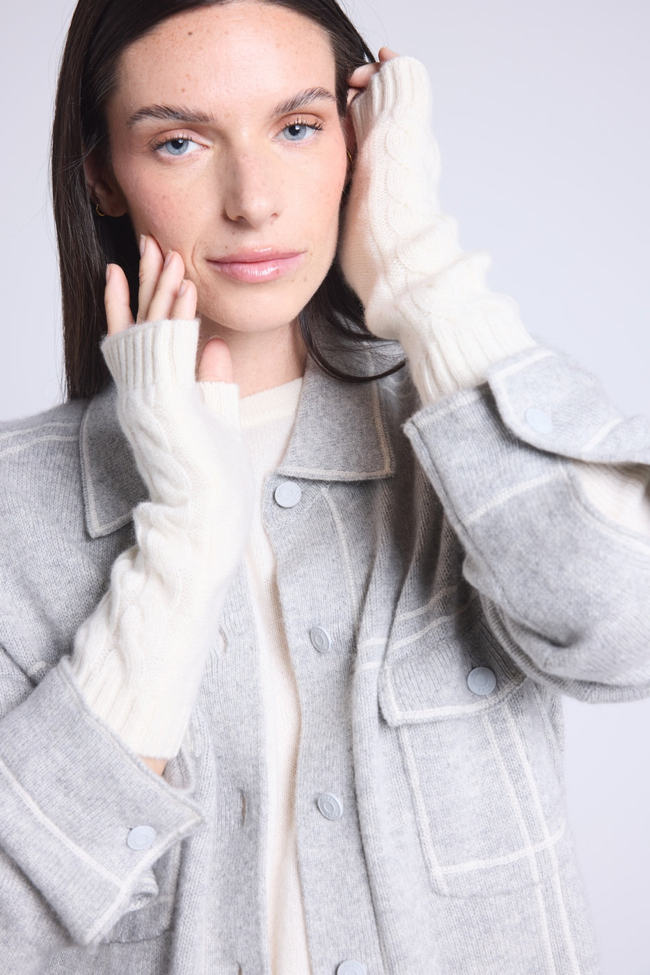Sfez Unisex Fingerless Mittens - White - Unisex