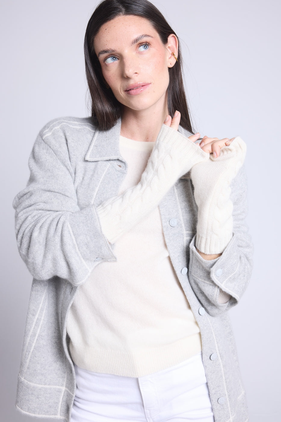 Sfez Unisex Fingerless Mittens - White - Unisex