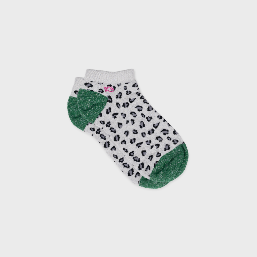 Socquettes Pailletées En Coton Peigné Léopard - Blanc Et Vert
