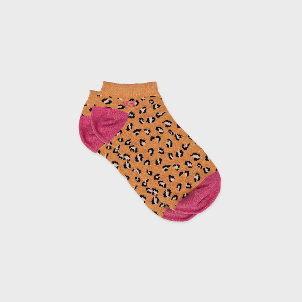Calze Corte Glitterate in Cotone Pettinato Leopardo - Arancione