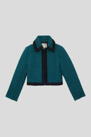 Fitted short jacket in lurex packshot wool tweed - Duck Blue