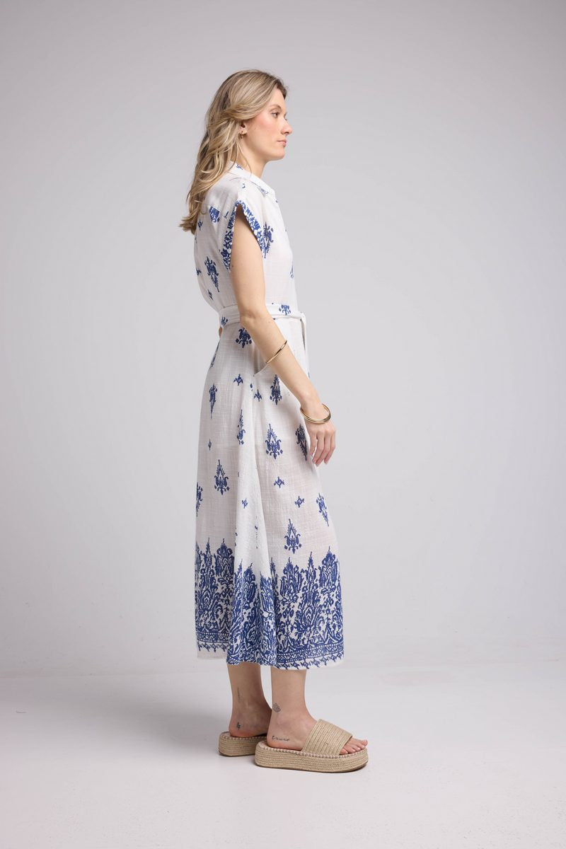 Vestido Largo - Blanco y Marino