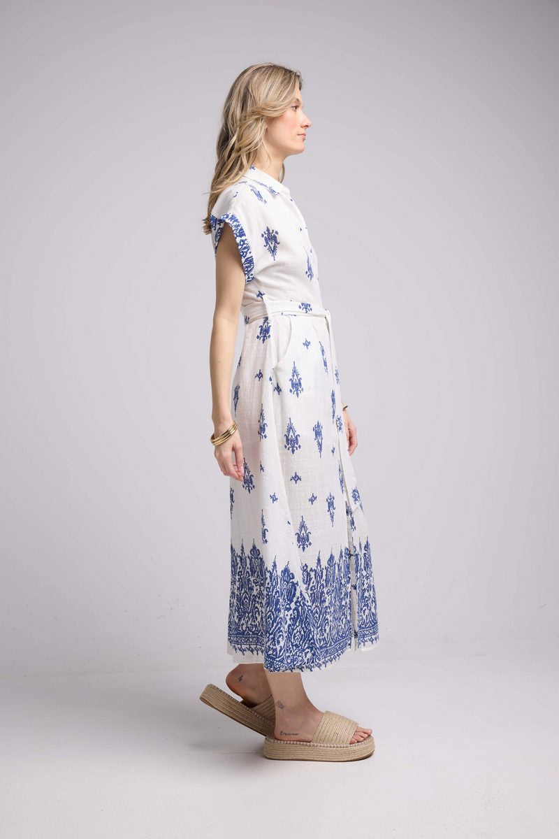 Vestido Largo - Blanco y Marino