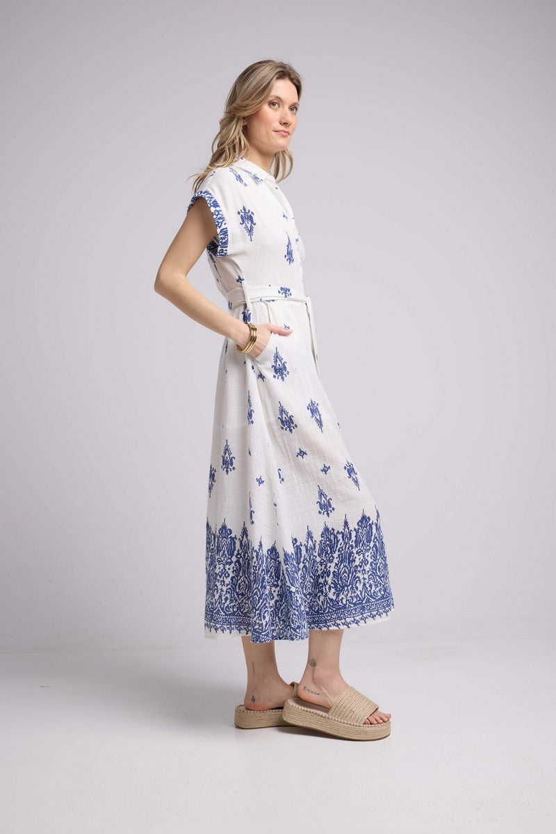 Vestido Largo - Blanco y Marino