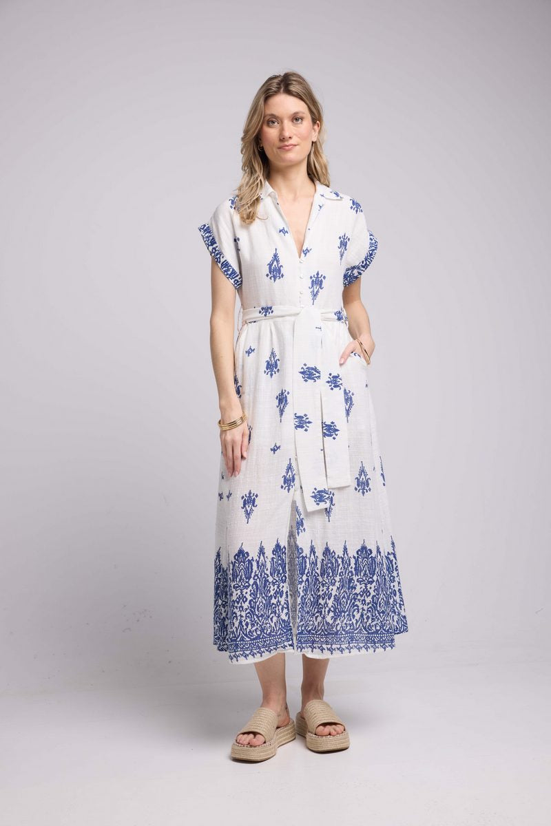 Vestido Largo - Blanco y Marino