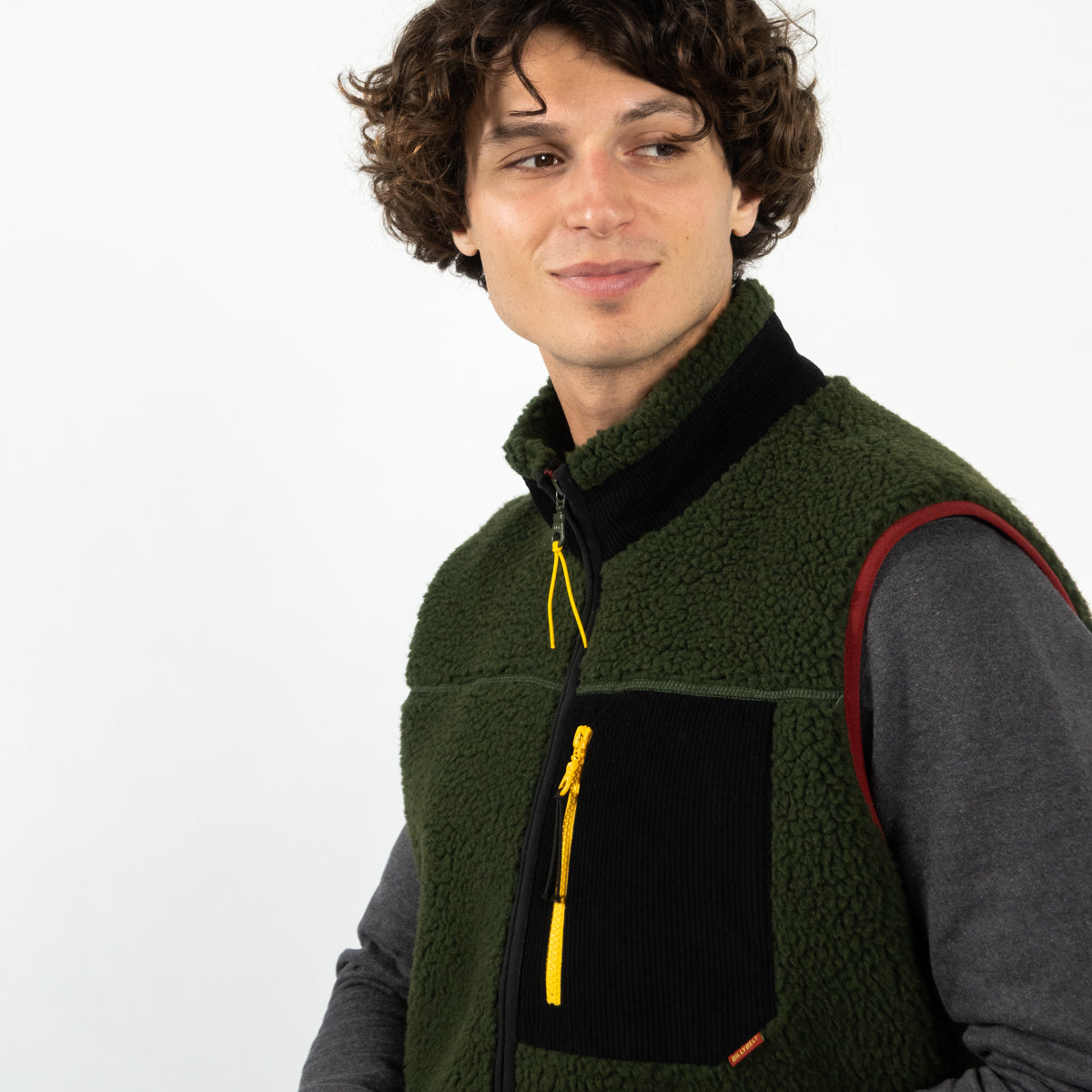 Veste Sherpa Mixte Zippée Sans Manches Kaki