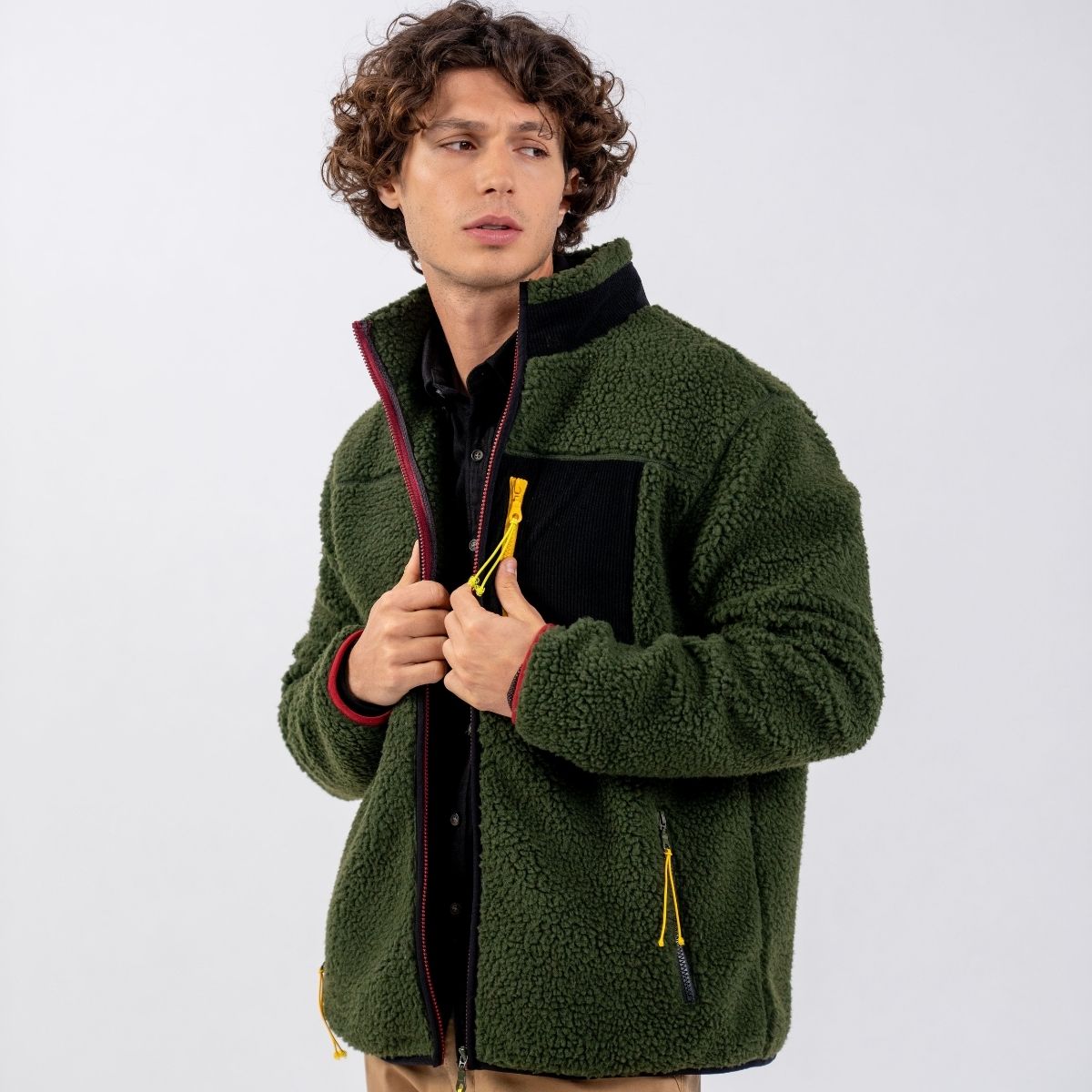 Chaqueta de sherpa unisex con cremallera - Caqui