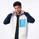 Chaqueta Sherpa mixta sin mangas con cremallera - Marfil y azul